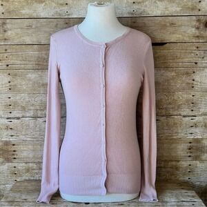 Debut Womens Sweater Light Pink Button Front Crew Neck Long Sleeve Size M